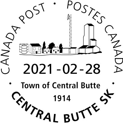 Prairie grain elevator scene, Town of Central Butte since 1914, February 28, 2021.